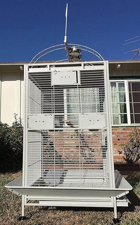 Extra Large Double Ladders Open Play Top Wrought Iron Bird Parrot Parttot Finch Macaw Cockatoo Cage, Include Seed Guard and Toy Hook (32" x 23" x 66"H White Vein)