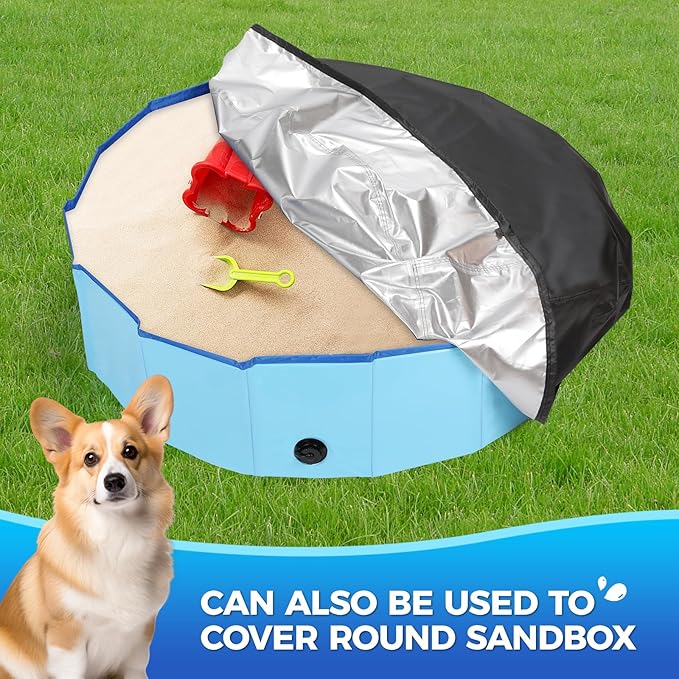 39.5 inch Foldable Dog Pet Bath Pool Cover, Portable Round Collapsible Pool Cover with Oxford Cloth Material and Drawstring Design for Dog Pet Pool, Waterproof and Dustproof (Black)