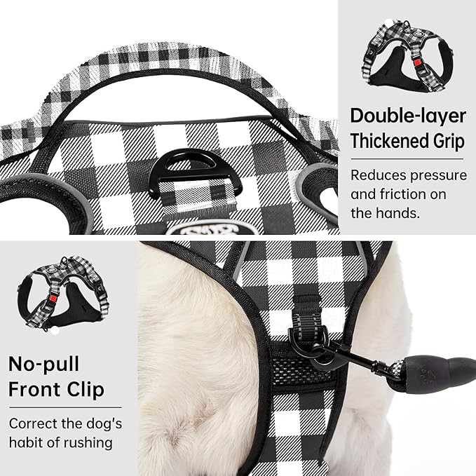 IVY&LANE No Pull Dog Harness with Leash Set, Reflective No Choke Pet Vest,Adjustable Oxford Dog Vest Harness with Easy Control Handle for Large Dogs (Checkered Black,XL)
