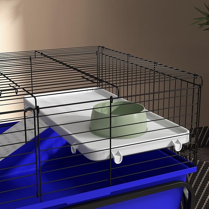 PawHut Two-Story Small Animal Cage Removable from Stand, Guinea Pig Cage with Shelf & Wheels, Pet Habitat for Hedgehog, Chinchilla, Ferret, 39" x 20.5" x 36.5", Blue