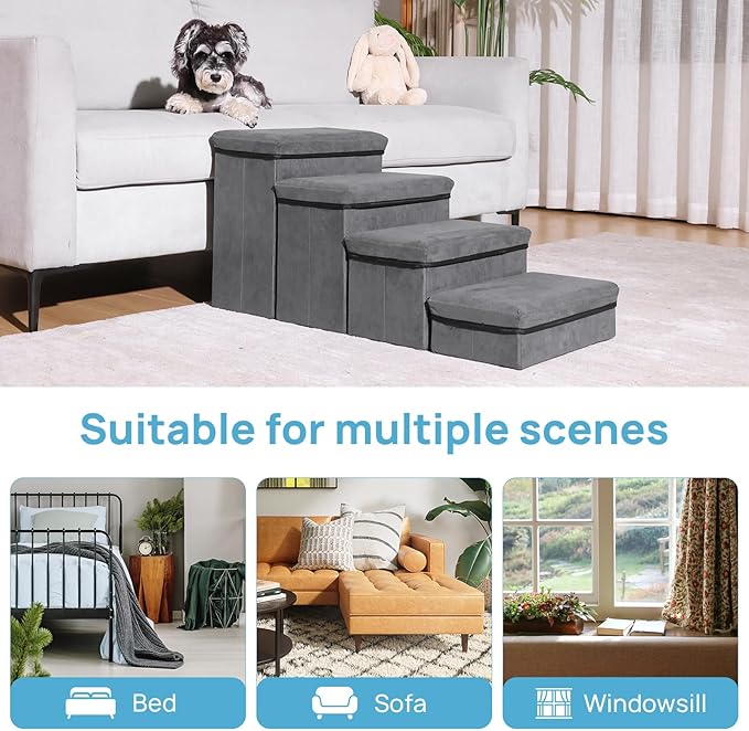 Foldable Dog Stairs 4 Tier Pet Steps, for Small Medium Dogs Pet Steps Storage Stepper for High Beds Sofa (4 Step)