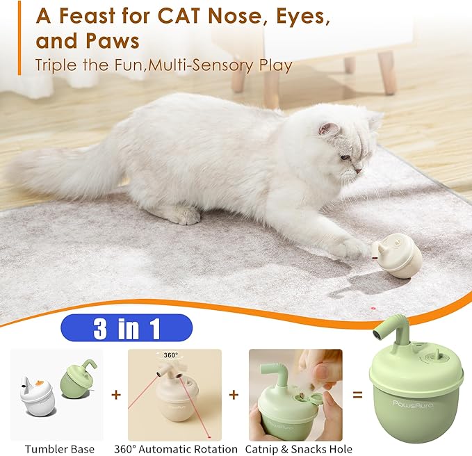 Automatic Laser Cat Interactive Toy - Self-Balancing 360° Auto-Spin Laser Pointer with Catnip Hole, Triple-Sensory – Kitten Sight, Smell & Touch, Boredom Relief Toys for Indoor Adult Cats
