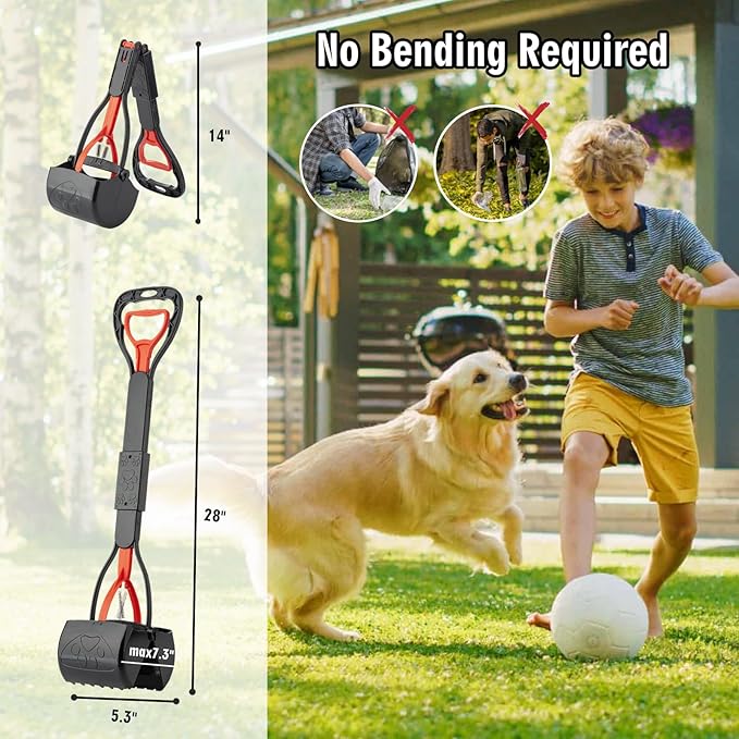 TIMINGILA Pooper Scooper 2 Pack, 28" Long Handle No Touch Dog Pooper Scooper for Large Medium Small Dogs, Durable Spring & Lightweight, Waste Pickup Tool for Dogs in Lawns/Grass/Dirt/Gravel