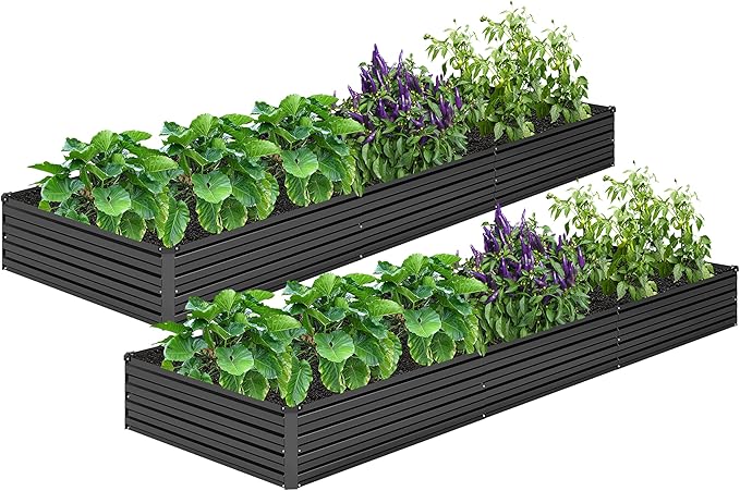 MGNO 2pcs 12x4x1FT Galvanized Raised Garden Bed-Outdoor Planter Box for Vegetables-Metal Garden Bed,RRectangle Planting Box for Herb,Flower,Black