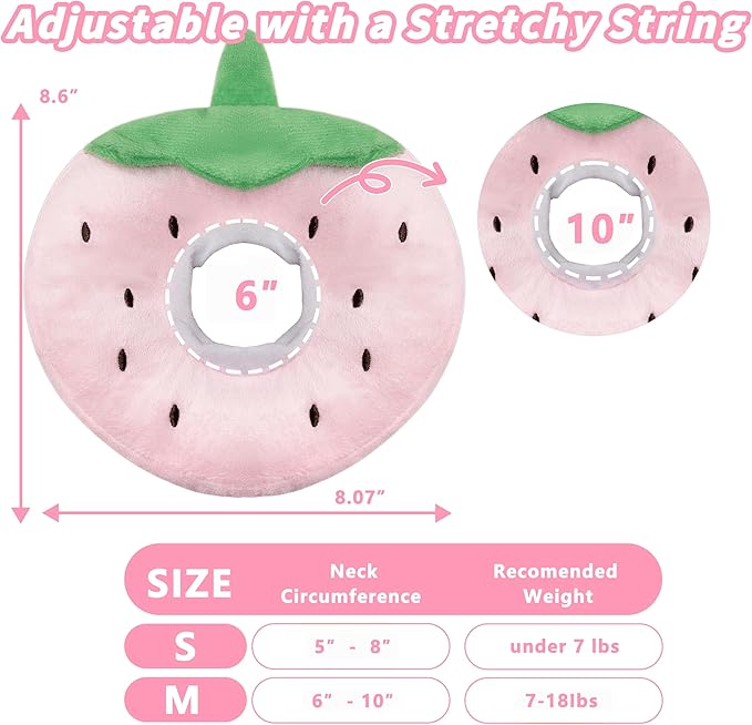 Soft Cat Cone Collar, Cute Cat Recovery Collar Suitable for Small, Medium, Large Cats,Elizabethan Neck Collar for Cats After Surgery (Strawberry, Medium)