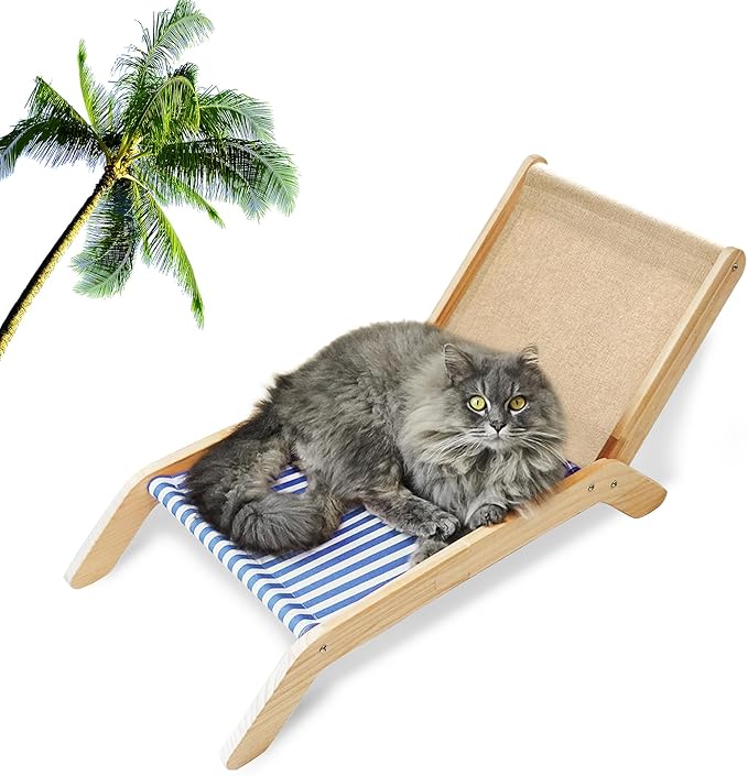 PETKARAY Cat Chair, Beach Theme Cat Hammock Bed, Raised Bed, Mini Beach Chair, Cute Lounger for Indoor Kittens