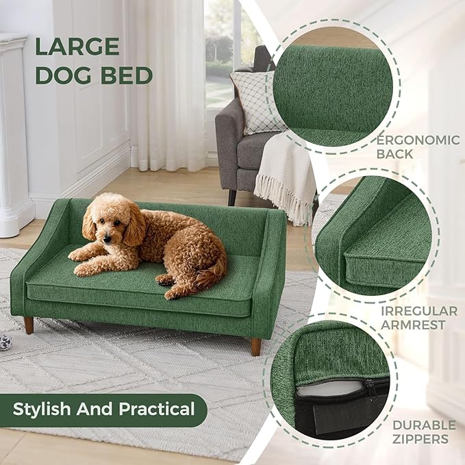 Dog Sofa Couch for Medium to Large Dogs, Durable Pet Sofa with Washable Fabric, Elevated Mini Dog Bed with Wooden Legs for Medium and Large Dogs, Dark Grey