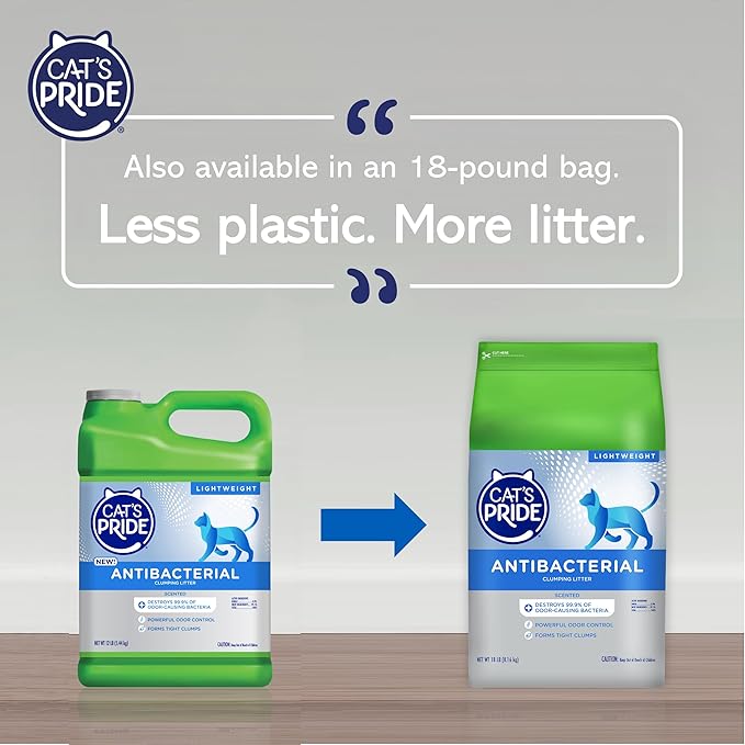 Cat's Pride New Antibacterial Cat Litter: Destroys 99.9% of Odor-Causing Bacteria - Powerful Odor Control - Premium Lightweight Clumping Litter - Scented, 18 Pounds
