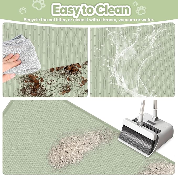 Cat Litter Mat, Extra Large 40" x 28" Silicone Mat Litter Trapping Mat for Scatter Control, Soft on Kitty Paws, Easy to Clean (Green)
