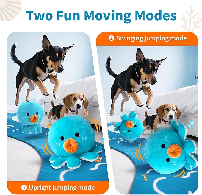 Interactive Dog Toys, Moving Squeaky Dog Toy Ball, Rechargeable Bouncing Rolling Puppy Ball Toy with Jumping Music Talking Mode for Puppy Small Medium Dogs to Keep Them Busy (Octopus)