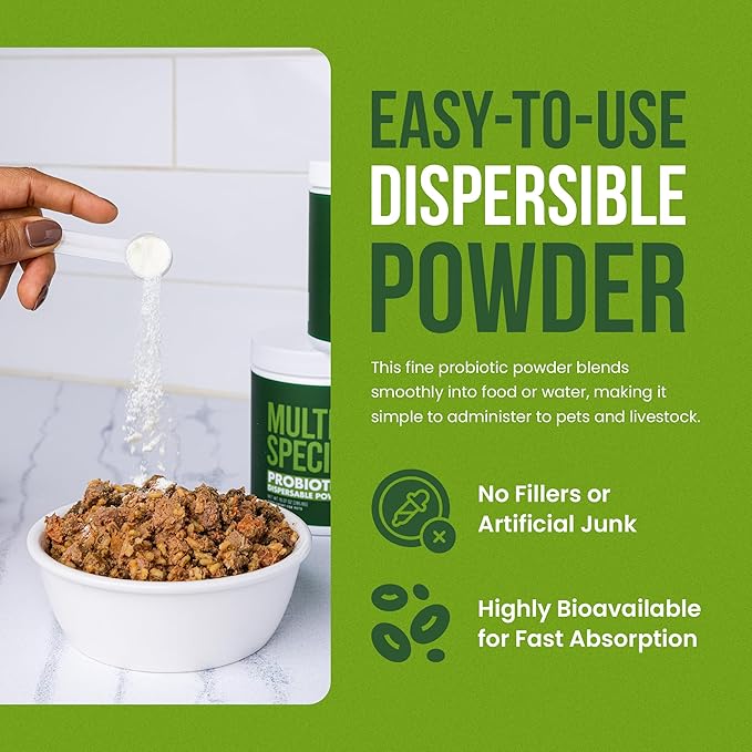 Pet Probiotics for Dogs, Cats, Horses, Goats, Cows & Pigs | Multi Species Dispersible Powder | Supplements for Digestive Health | Cat & Dog Probiotics | Vet Approved & Made in USA | 20 oz | Pair Pet
