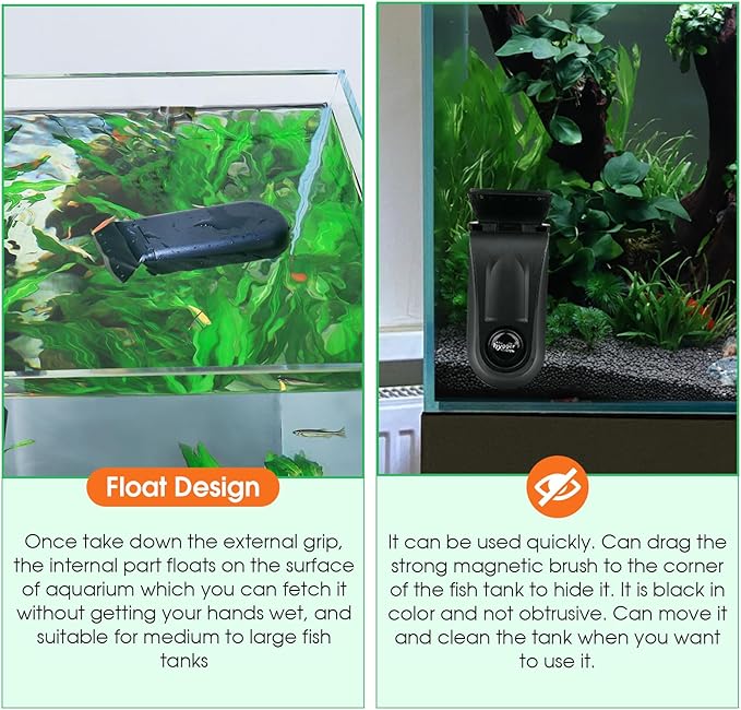 hygger Aquarium Glass Cleaner, Magnetic Fish Tank Cleaner Brush with 2 Aquarium Alg-ae Scrapers Floating Strong Magnetic (S)