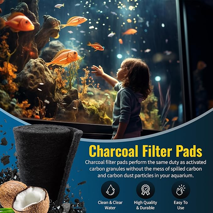 Aquarium Carbon Pad - Cut to Fit Carbon Infused Filter Pad Media for Clean & Clear Fish Tank and Ponds (Carbon filter - 5/8" Thickness, 1 Pack - 10.5" x 72")
