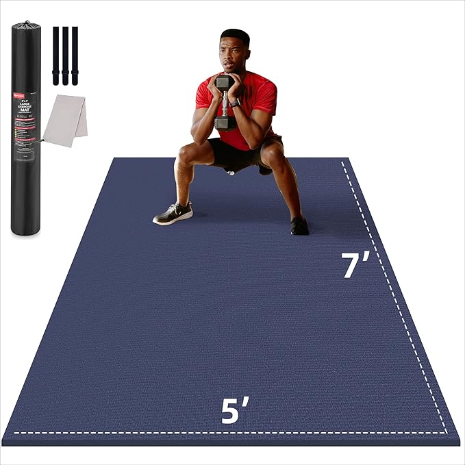 Large Exercise Mat for Home Workout,12‘x6’/10'x6'/9'x6'/8'x6'/7'x5'/6'x4' (7mm) Extra Thick Workout Mat, High-Density Gym Mat for Cardio, Jump Rope, MMA, Weights (Shoe-Friendly)