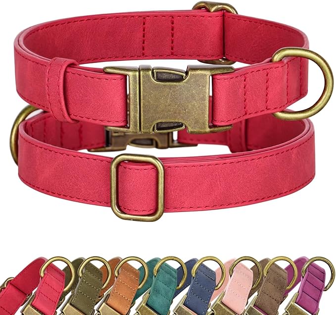 Didog Soft PU Leather Dog Collar, Stylish Quick Released Dog Collars for Medium Dogs, Easy Clean Adjustable Pet Collar for Daily Walking, Red, M Fit 13-21" Neck