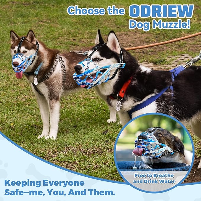 Dog Muzzle for Large Dogs, Breathable Basket Muzzles for Small, Medium and X-Large Aggressive Dog, Allows Panting Drinking, Suitable for Grooming Trimming Training (Camouflage Blue, XL)