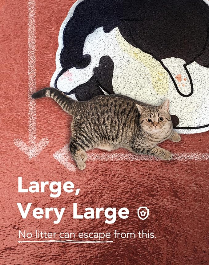 Lukamoo® Cute Cat Litter Mat (30’’x20’’), Large/L, for Kitty Litter & Cute Cat Litter Box, Litter Trapping Mat (Tuxedo)