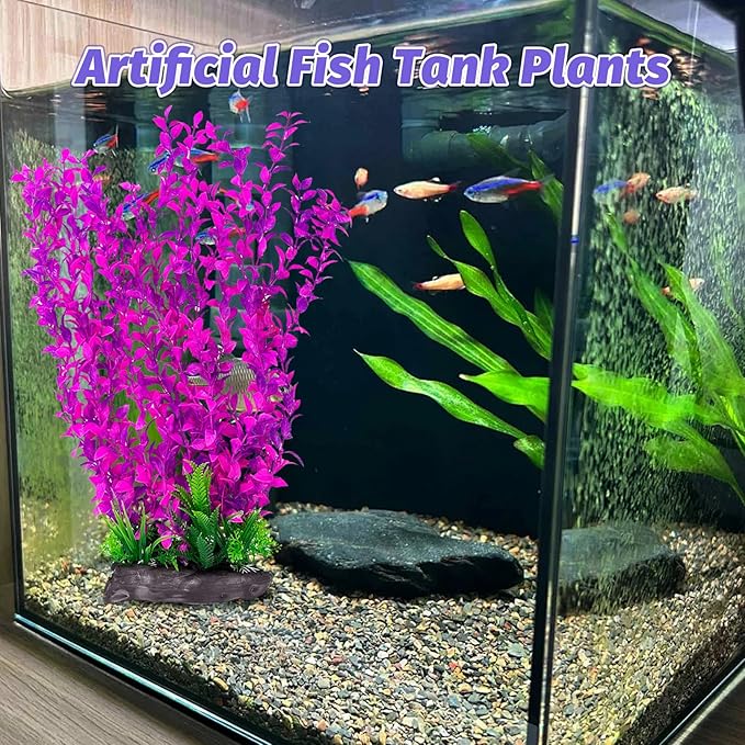 Hamiledyi Aquarium Plastic Plants Aquarium Decor Artificial Fish Tank Plants,Tall Fish Tank Decorations, Extra Large Aquarium Plant 20.4-inch Tall,1PCS