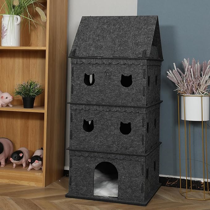 4-Tier Indoor Cat Apartment，Cozy Pet Cat Bed, Hideaway, and Sturdy Cat Castle for Multiple and Large Cats