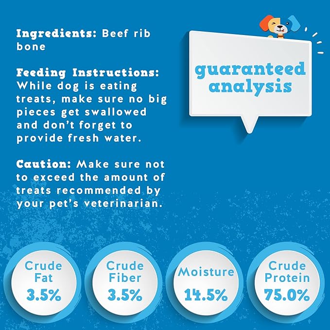 Jack&Pup 12" Rib Bones for Dogs, All Natural Dog Beef Bones, Single Ingredient Bone Marrow, Real Bone for Dogs (3 Pack)