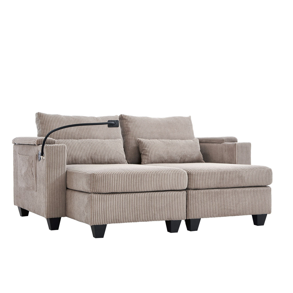 Convertible Chaise Lounge Sofa Chair With USB Ports, Cup Holders, Phone Holder And Storage