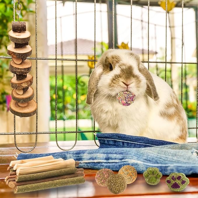 Grddaef Rabbit Toys, Guinea Pig Toys 25 Pcs Natural Timothy Hay Bunny Chews and Treats for Hamster Chinchilla Gerbil