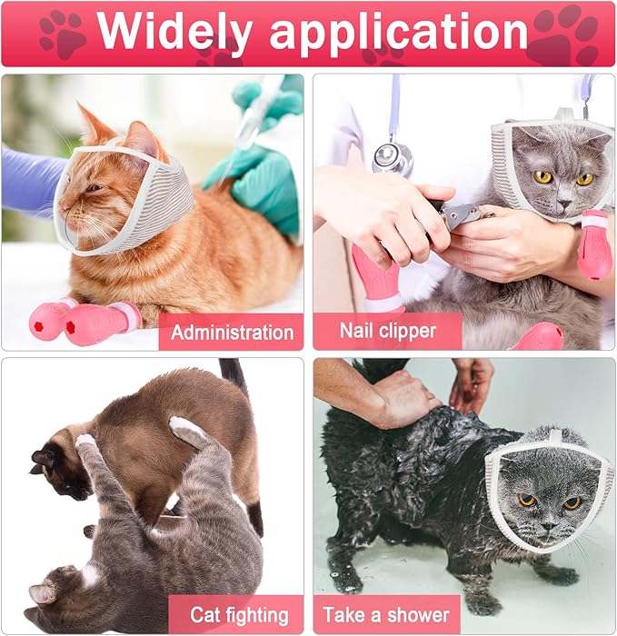 LEIFIDE 7 Pcs Cat Muzzle for Grooming Including 1 Muzzle Bathing 4 Boots 2 Nail Clippers Trimmer Breathable Anti Bite Mask Shoes for Cats Anti Scratch Paw Covers for Pet Grooming Shaving Bathing