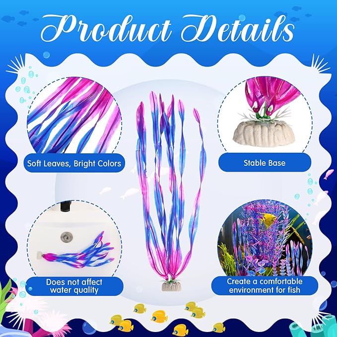 10 Pcs Large Aquarium Artificial Plants Decorations, Tall Plastic Fish Tank Plant Decorations for Household and Office Aquarium(Purple)