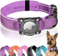 Upgraded AirTag Dog Collar, IP68 Waterproof Dog Collar with Apple Air Tag Holder, Reflective Adjustable Heavy Duty Dog Collars with Soft Padded for Small, Medium and Large Dogs,Purple, XL