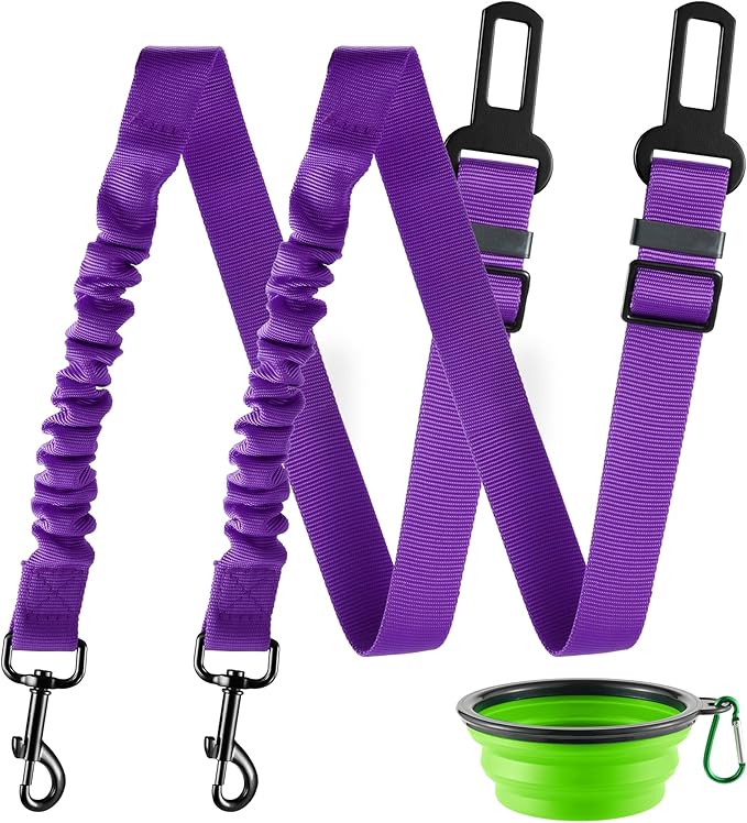 LivTee Dog Seat Belt for Car, Retractable Pet Safety Harness, Adjustable Nylon Dog Seatbelt Leash, Comfortable Dog Accessories for Vehicles (Purple-2PCS)