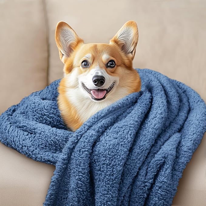 Luciphia 1 Pack 3 Calming Dog Blanket Fluffy Premium Fleece Pet Blankets Soft Sherpa Throw for Dogs Puppy Cat Haze Blue Large (41" x31")