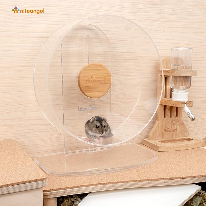 Niteangel Silent Hamster Exercise Wheel: - Dual-Bearing Quiet Spinning Acrylic Hamster Running Wheel for Dwarf Hamster Gerbils Mice Degus Or Other Small Animals (S)