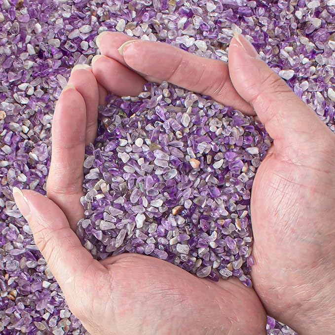 0.5 Lb/230g Amethyst Crystal Chips Bulk Tumbled Crushed Stones 3-5mm, Natural Crushed Crystal Quartz Healing Stones Rocks for Vases Filler, Aquarium Gravel Rocks, Succulent Plants Decor