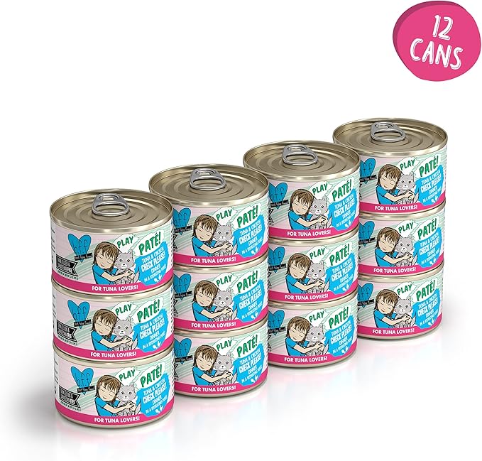 Weruva B.F.F. Play - Best Feline Friend Paté Lovers, Aw Yeah!, Tuna & Chicken Check Please! with Tuna & Chicken, 2.8oz Can (Pack of 12)