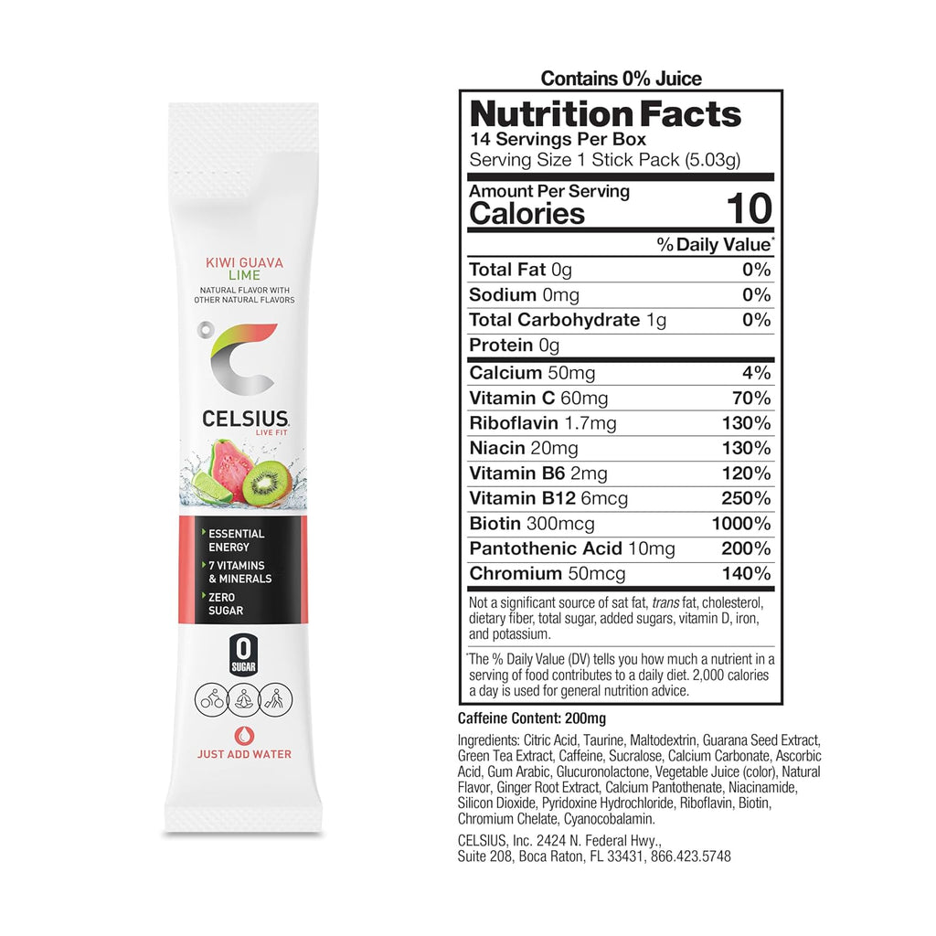 CELSIUS® On-The-Go Powder Sticks Dragonfruit Lime, Essential Energy 2.8 Oz