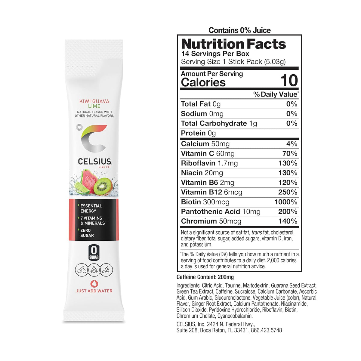CELSIUS® On-The-Go Powder Sticks Dragonfruit Lime, Essential Energy 2.8 Oz