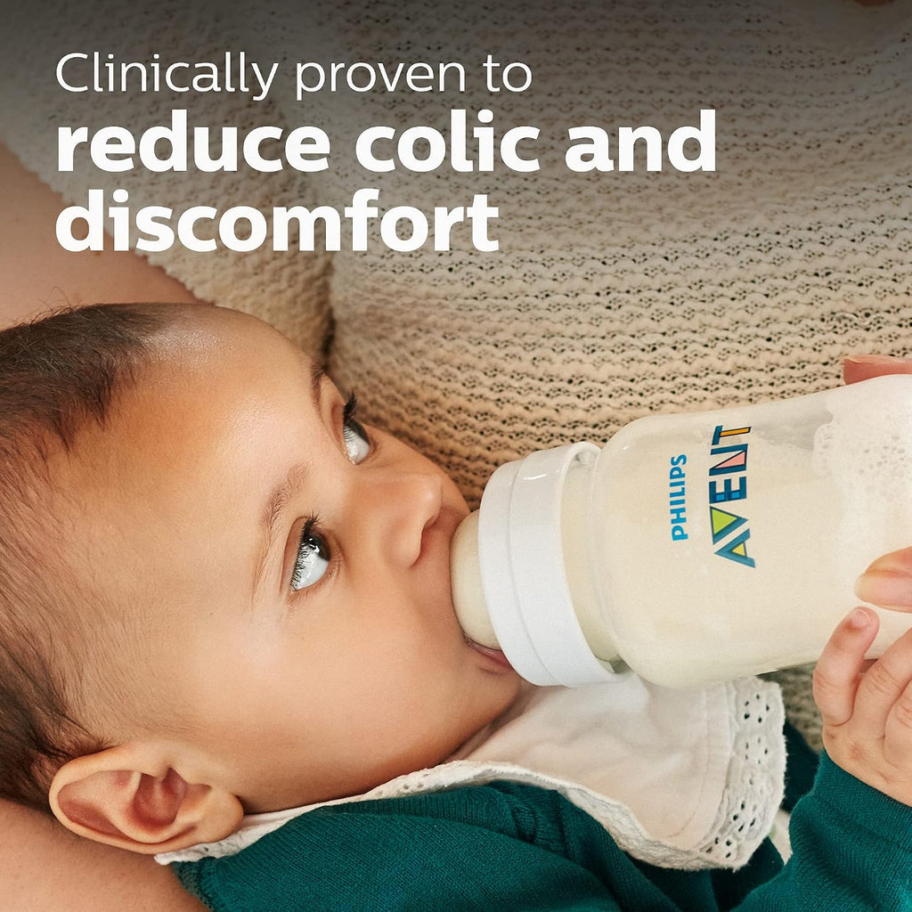Philips Avent Anti-Colic Baby Bottle with AirFree Vent, Medium Flow 2 Nipple, 1m+, 9oz, 4 Pack, Pink, SCY703/14