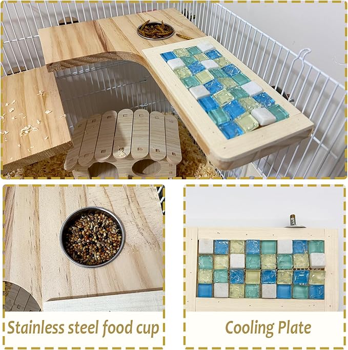 Wooden Hamster Cage Platform Set 9 Pack Wood Juvenile Chinchilla Shelves, Squirrel L-Shape Corner Ledge with Hole Cooling Standing Board, Rat Cage Accessories for Gerbil Small Animal Climbing