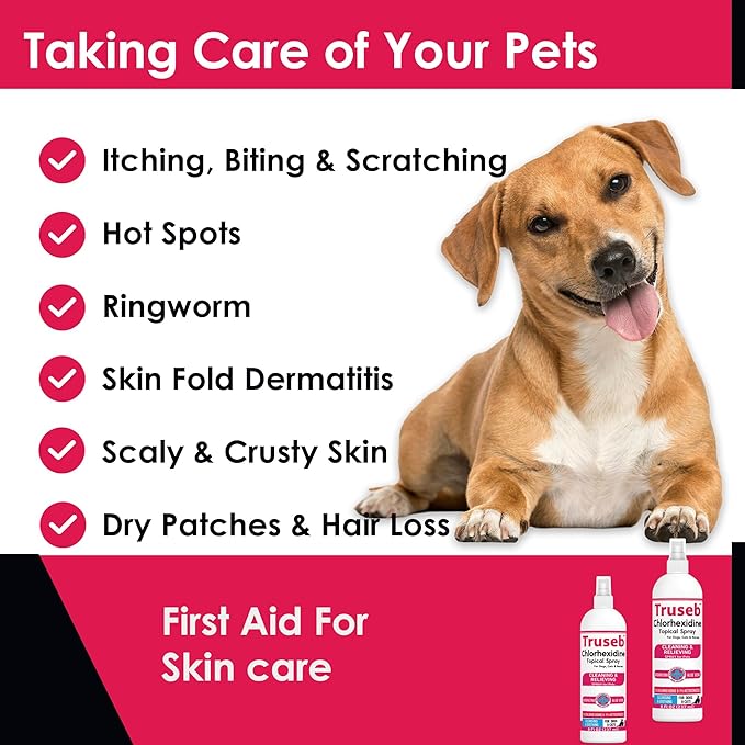 Truseb Topical Ketoconazole and Chlorhexidine Spray for Dogs, Cats, and Horses with Aloe - 8 oz (Ketoconazole & Chlorhexidine Spray, 8 oz)