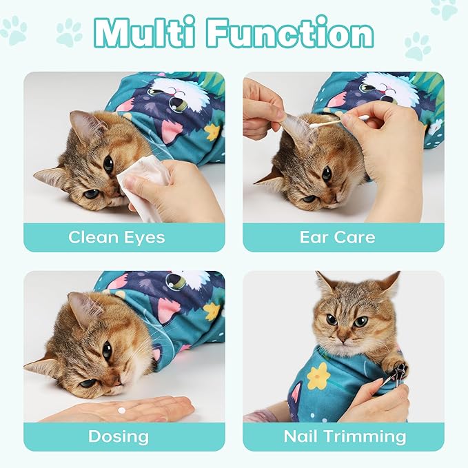 Cat Grooming Wrap, Cat Wrap for Cutting Nails, Self-Adherent Fabric Wrap for Cats, Cat Burrito Wrap Anti-Scratch, Anti-Escape, Multifunctional Swaddle Wrap Pet Tool 27.5×27.5"