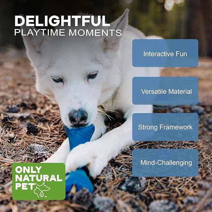 Only Natural Pet Rubber Boredom Buster Treat Stuffer Dog Toys - Interactive Stuffable Feeder Dispenser Fillable Durable Play Puppy Medium Large XS Chew Pup Hide Holder Easy Refill -BobbleBone/DarkBlue