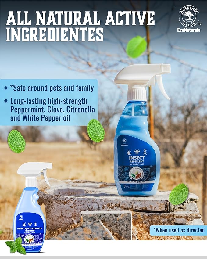 All Natural Bug Spray for Home - Non-Toxic Peppermint Oil Insect and Pest Control Kit - 8 oz Ready-to-Use Bug Spray - Indoor and Outdoor Protection- Ant Spray - Spider Repellent Indoor