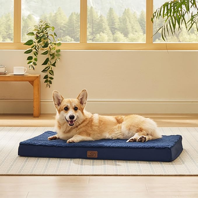 Bedsure Large Dog Bed for Crate - Orthopedic Flat Pet Beds with Removable Washable Cover, Egg Crate Foam Crate Mat, Suitable for Pet Up to 50 lbs