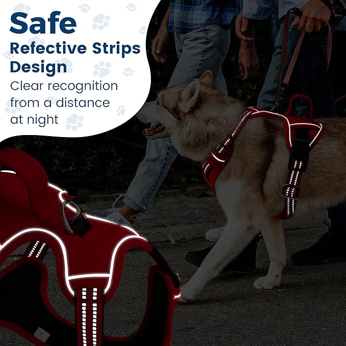 Funfox Dog Harness No Pull, Adjustable Pet Vest Harness, Super Soft Material with Vertical Handle Easy Control, Reflective Night Walking, 2 Leash Clips for Small Sized Dogs, Red, S