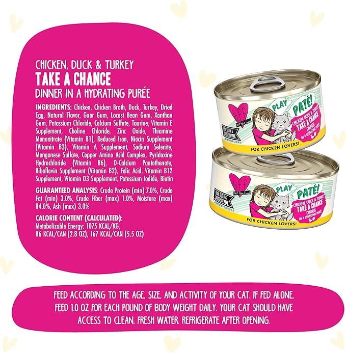 Weruva B.F.F. Play - Best Feline Friend Paté Lovers, Aw Yeah!, Chicken, Duck & Turkey Take a Chance with Chicken, Duck & Turkey, 5.5oz Can (Pack of 8)