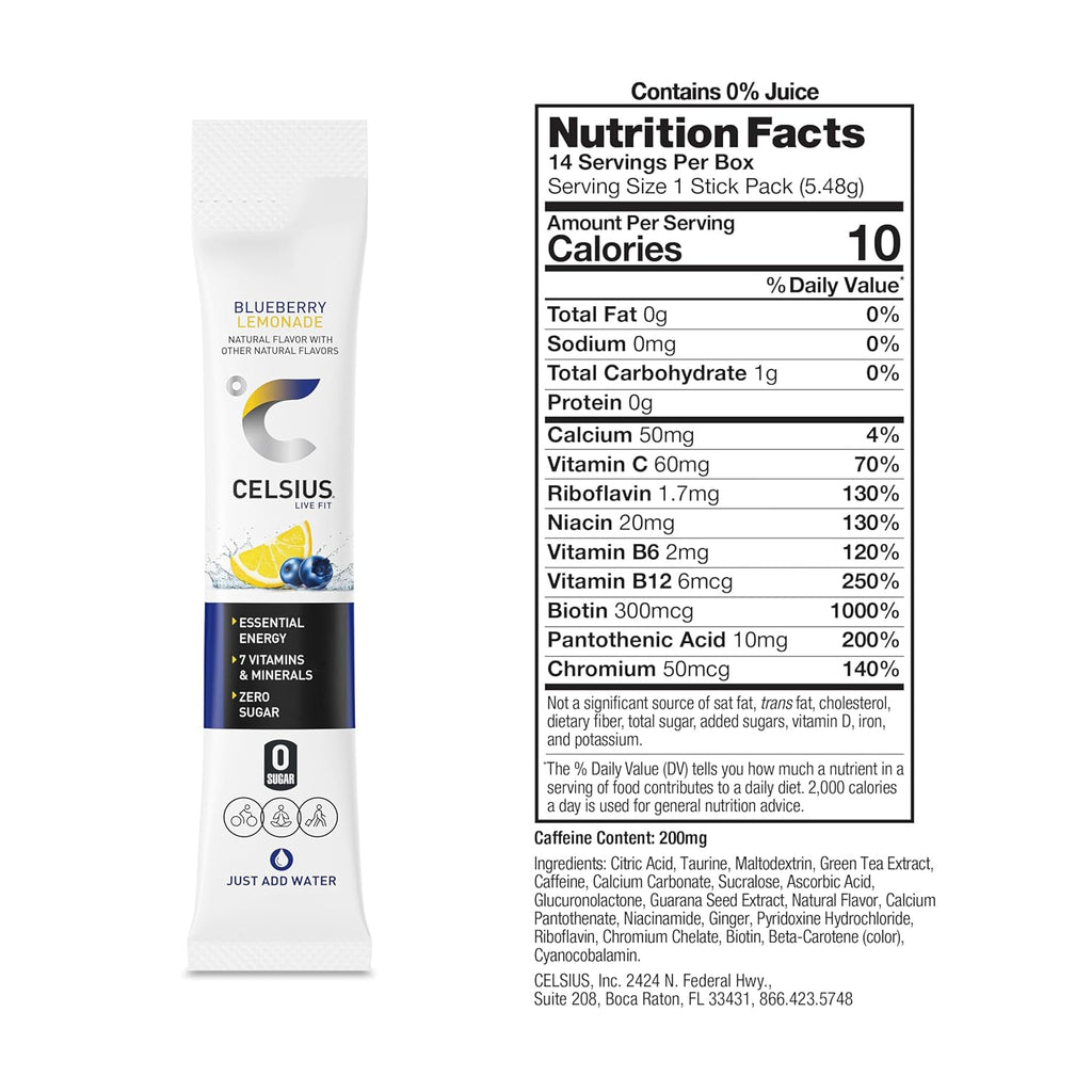CELSIUS® On-The-Go Powder Sticks Dragonfruit Lime, Essential Energy 2.8 Oz