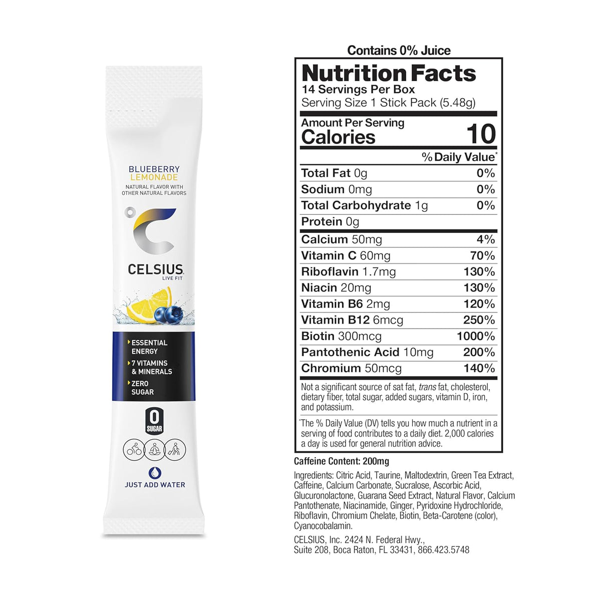 CELSIUS® On-The-Go Powder Sticks Dragonfruit Lime, Essential Energy 2.8 Oz