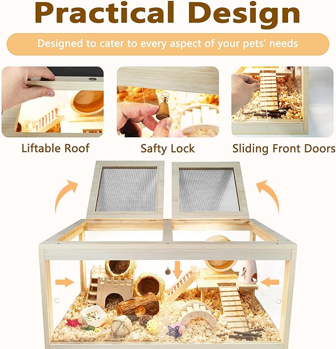 Prolee Hamster Cage Chewproof, Mice and Rat Habitat with Transparent Sides, Hamster House with Openable Mesh Top, Solid Built with Lock Design and Leg Stand, 40" Wide