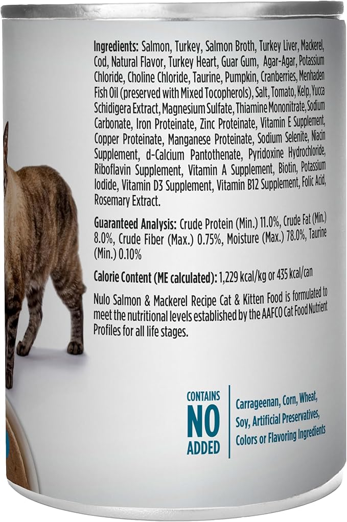 Nulo Salmon & Mackerel Recipe Pate Wet Canned Cat Food, 12.5 Ounce (Pack of 12)