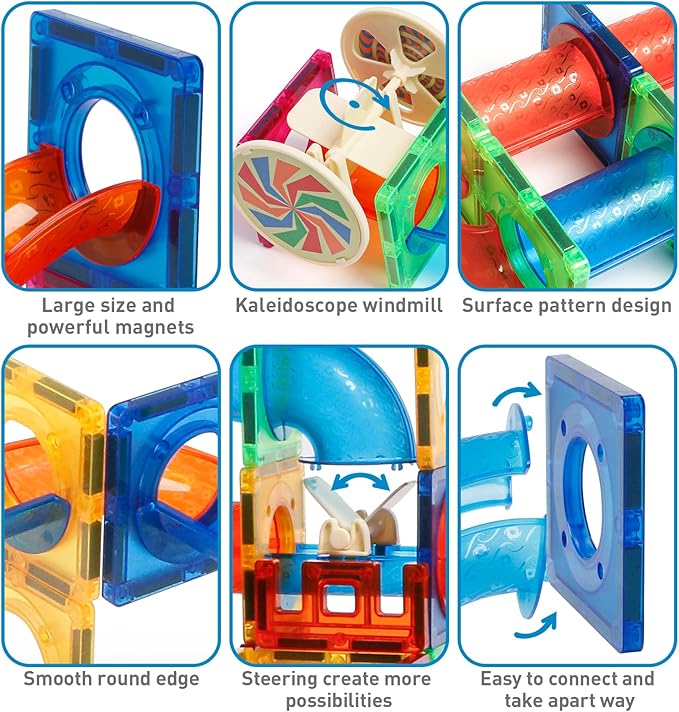 MAGBLOCK Magnetic Tiles 176Pcs Marble Run Children's Educational Toys for Developing Mathmatics and Physics Skills and for Developing Creativity and Imagination Toys for Kids Age 8 9 10+ Years Old